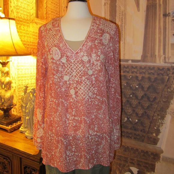 Chico's Tops - Chico's Coral/Ivory Embroidered Tunic
